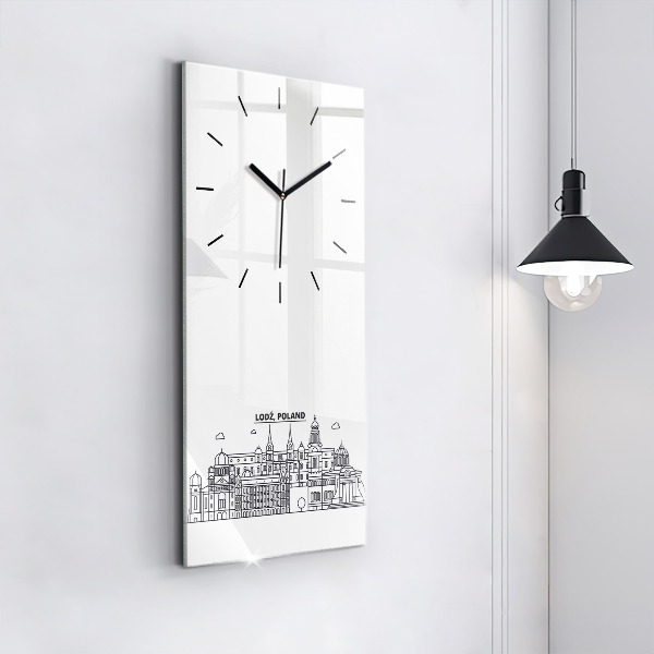 Vertikální skleněné hodiny Architektonické panorama Lodže