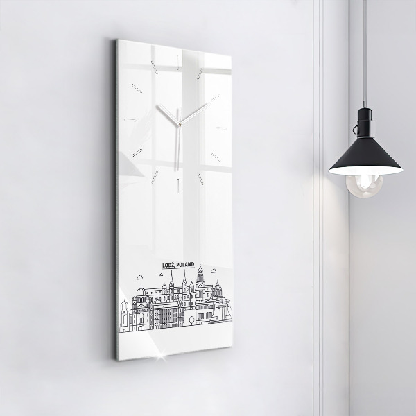 Vertikální skleněné hodiny Architektonické panorama Lodže