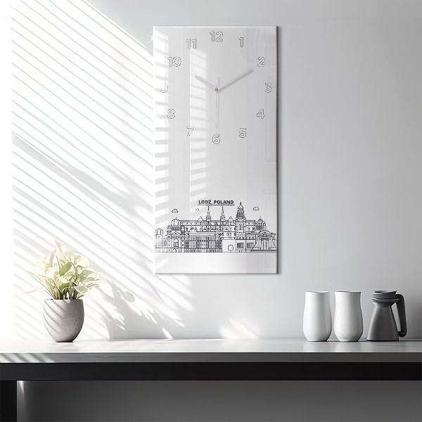Vertikální skleněné hodiny Architektonické panorama Lodže