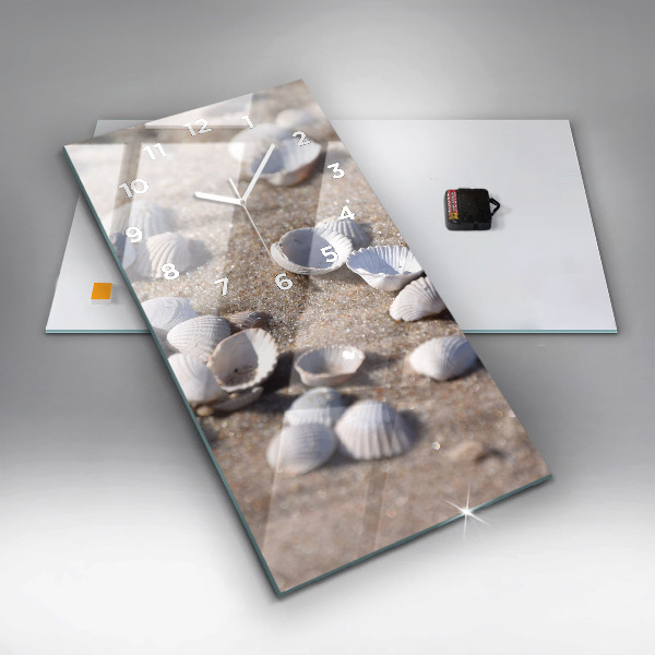 Vertikální skleněné hodiny Mušle na pláži