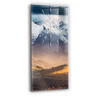 Vertikální nástěnné hodiny Zimní krajina v Tatrách