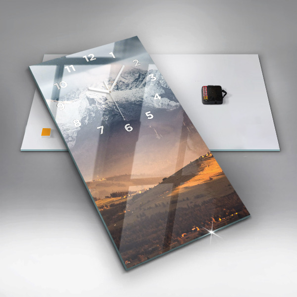 Vertikální nástěnné hodiny Zimní krajina v Tatrách