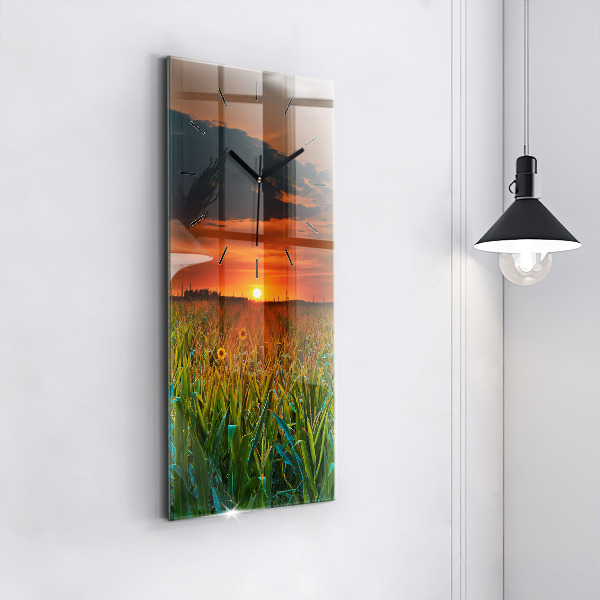 Vertikální nástěnné hodiny Slunečnice na louce