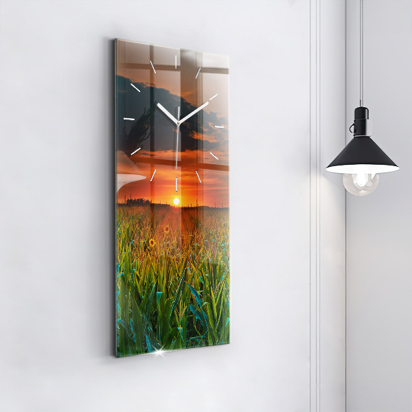 Vertikální nástěnné hodiny Slunečnice na louce