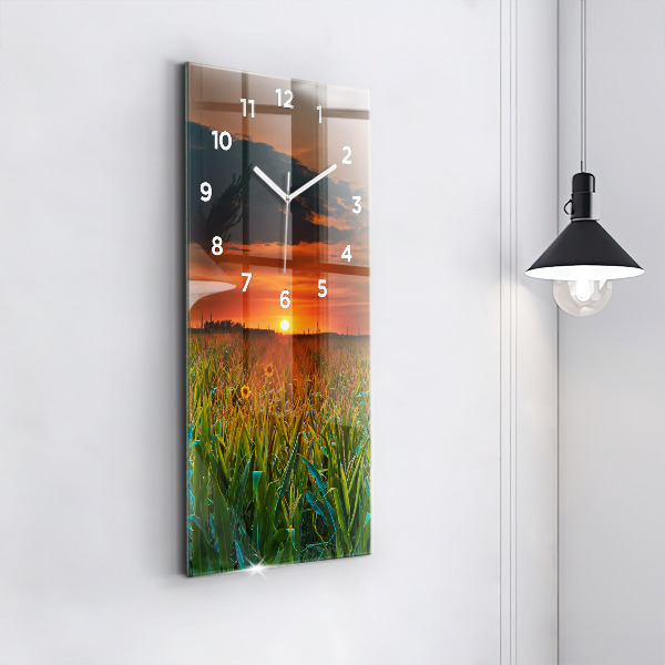 Vertikální nástěnné hodiny Slunečnice na louce