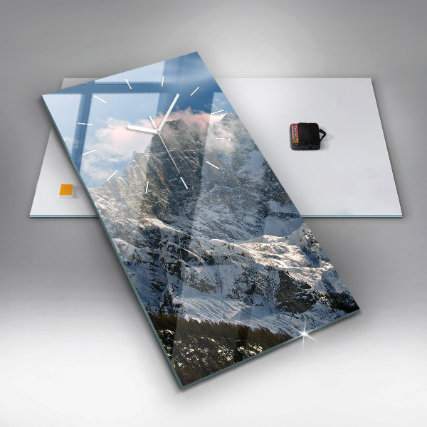 Vertikální nástěnné hodiny Hory pod modrou oblohou