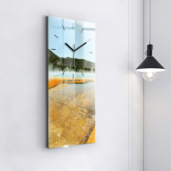 Vertikální nástěnné hodiny Jezero s horami
