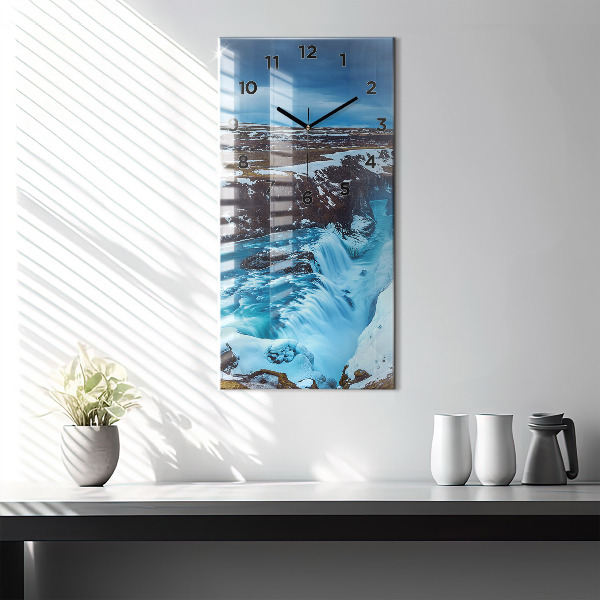 Vertikální skleněné hodiny Vodopád Gullfoss na Islandu