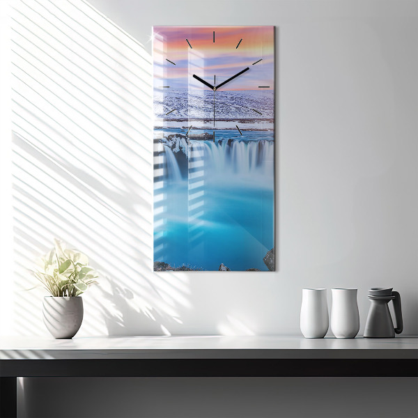 Vertikální skleněné hodiny Vodopád Godafoss Island