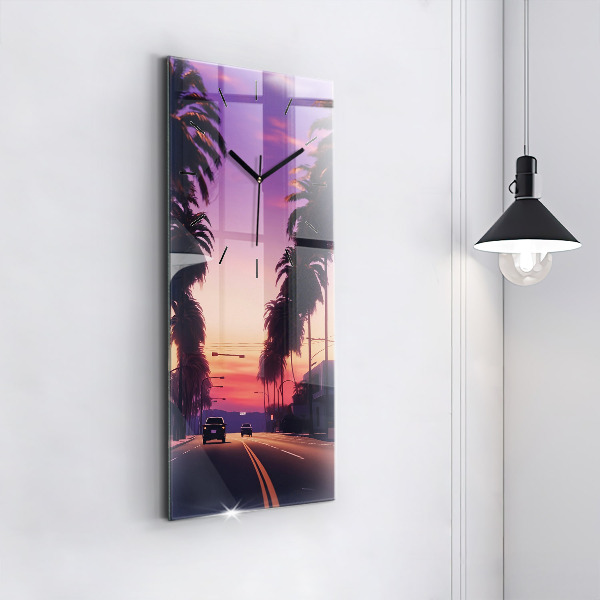 Vertikální skleněné hodiny Západ slunce v Los Angeles