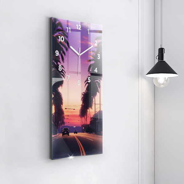 Vertikální skleněné hodiny Západ slunce v Los Angeles
