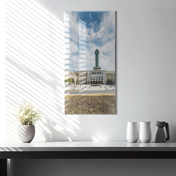 Vertikální skleněné hodiny Panorama Ostravy
