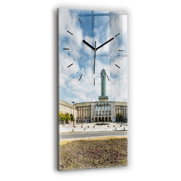 Vertikální skleněné hodiny Panorama Ostravy