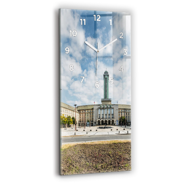 Vertikální skleněné hodiny Panorama Ostravy