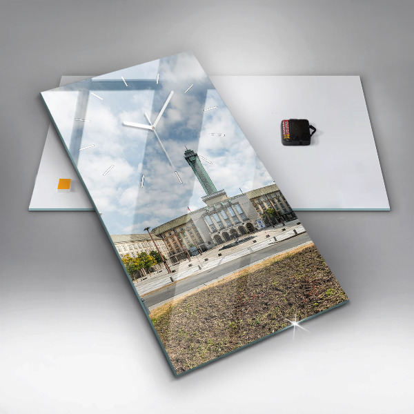 Vertikální skleněné hodiny Panorama Ostravy
