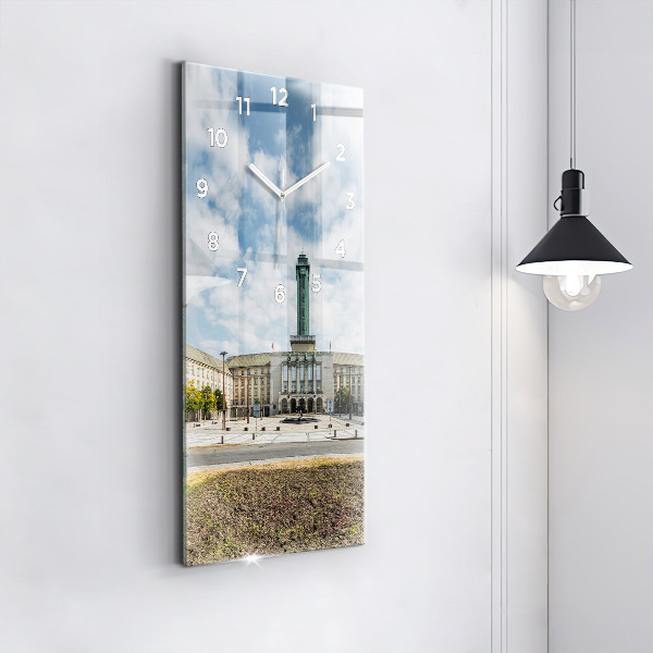 Vertikální skleněné hodiny Panorama Ostravy