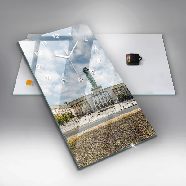 Vertikální skleněné hodiny Panorama Ostravy