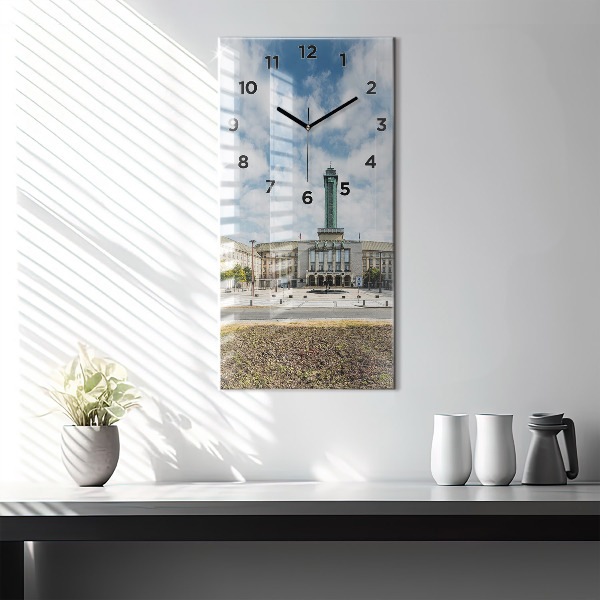 Vertikální skleněné hodiny Panorama Ostravy