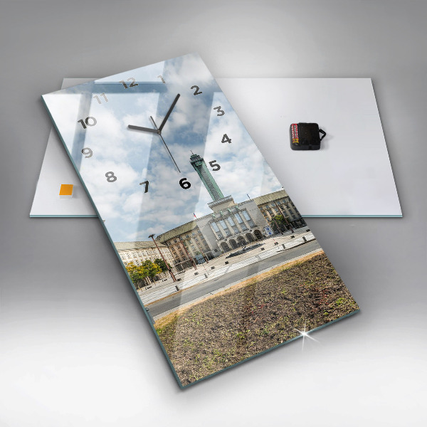 Vertikální skleněné hodiny Panorama Ostravy