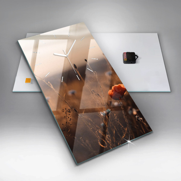 Vertikální skleněné hodiny Východ slunce na poli