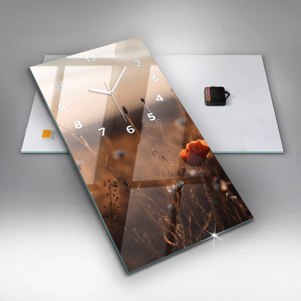 Vertikální skleněné hodiny Východ slunce na poli