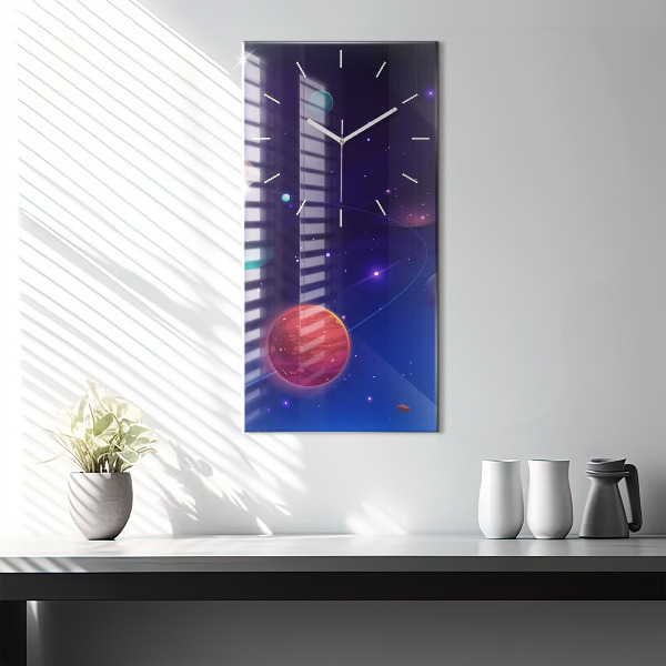 Vertikální skleněné hodiny Galaxie planet