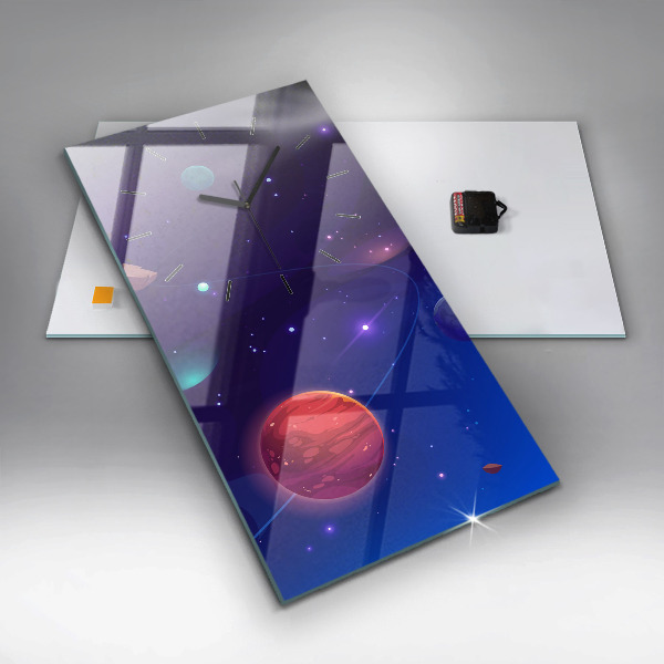 Vertikální skleněné hodiny Galaxie planet