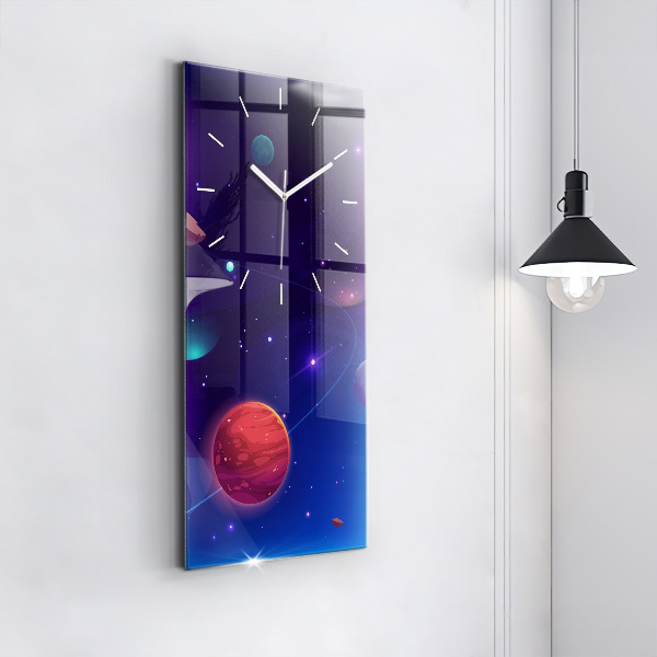 Vertikální skleněné hodiny Galaxie planet