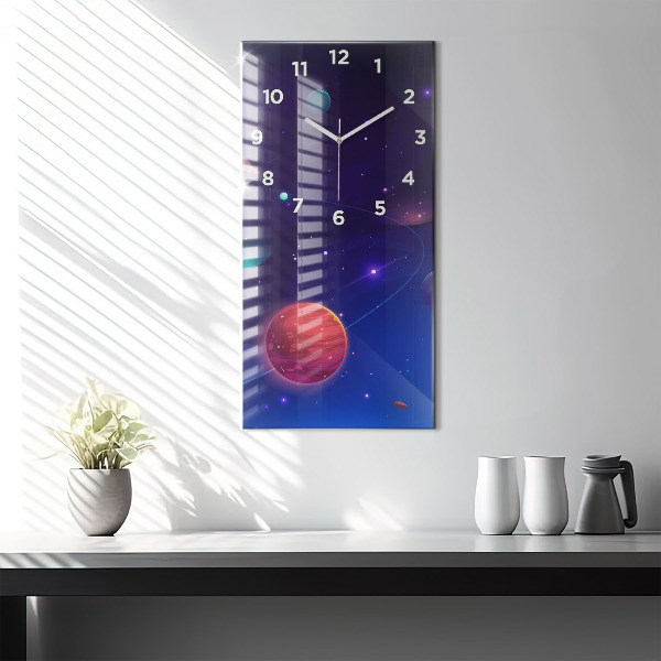 Vertikální skleněné hodiny Galaxie planet