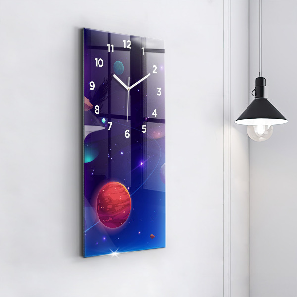 Vertikální skleněné hodiny Galaxie planet