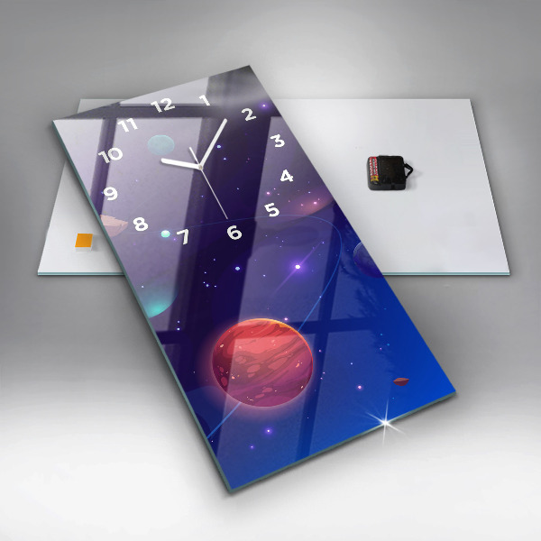 Vertikální skleněné hodiny Galaxie planet