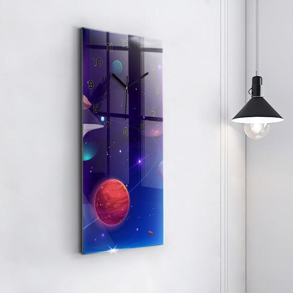 Vertikální skleněné hodiny Galaxie planet