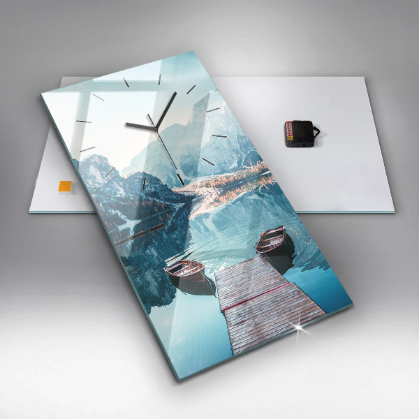 Vertikální skleněné hodiny Lodě na jezeře