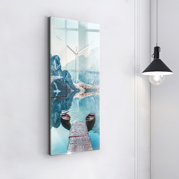 Vertikální skleněné hodiny Lodě na jezeře