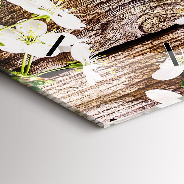 Vertikální skleněné hodiny Květiny na dřevě