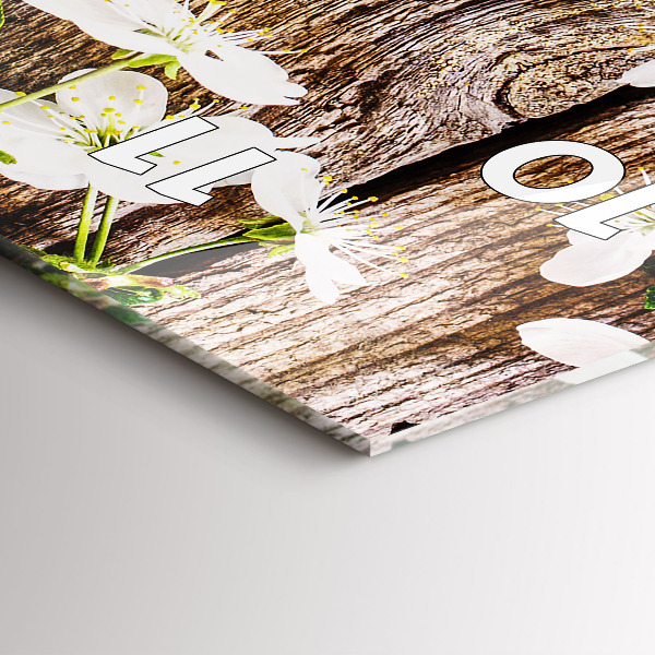 Vertikální skleněné hodiny Květiny na dřevě