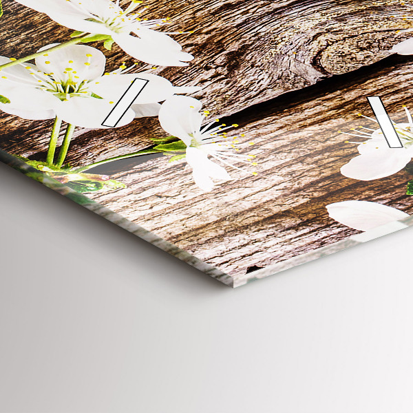 Vertikální skleněné hodiny Květiny na dřevě