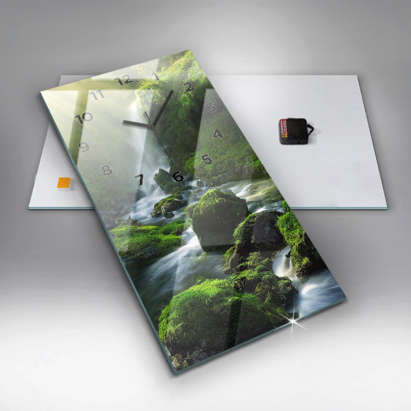 Vertikální skleněné hodiny Vodopád a skály