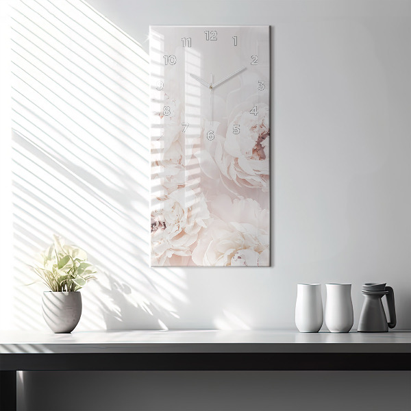 Vertikální skleněné hodiny Květy pivoňky