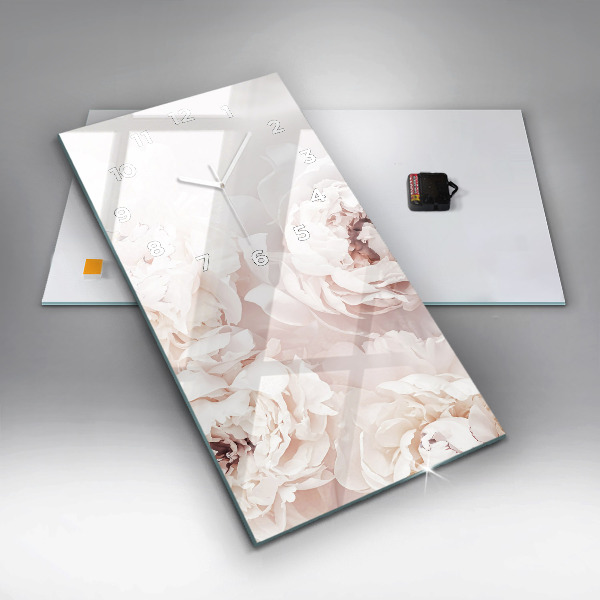 Vertikální skleněné hodiny Květy pivoňky