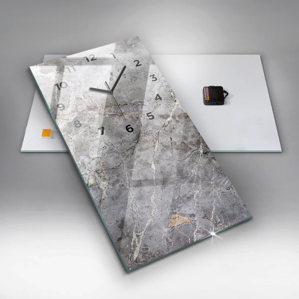 Vertikální skleněné hodiny Šedý žulový mramor