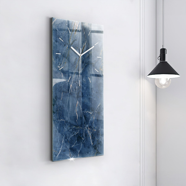 Vertikální skleněné hodiny Textura modrého mramoru