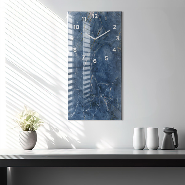 Vertikální skleněné hodiny Textura modrého mramoru