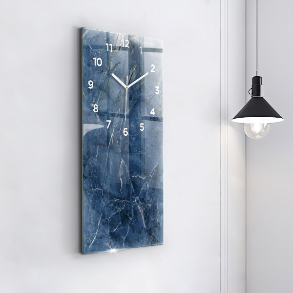 Vertikální skleněné hodiny Textura modrého mramoru