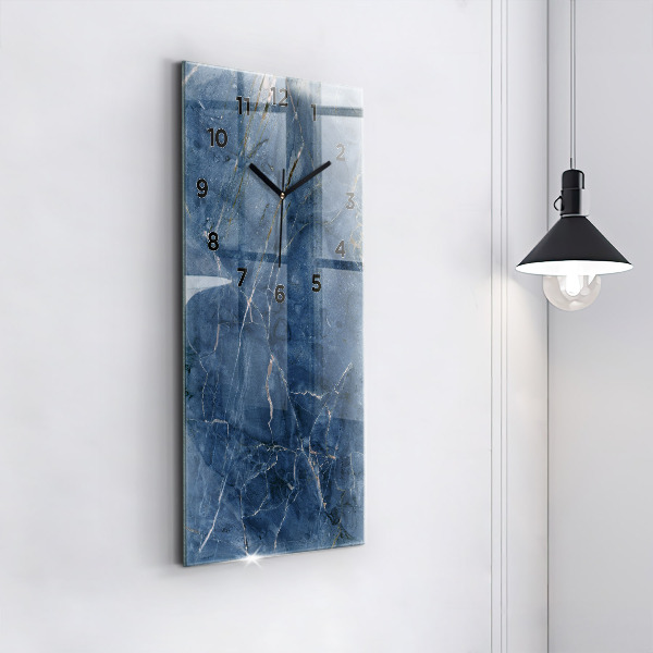 Vertikální skleněné hodiny Textura modrého mramoru