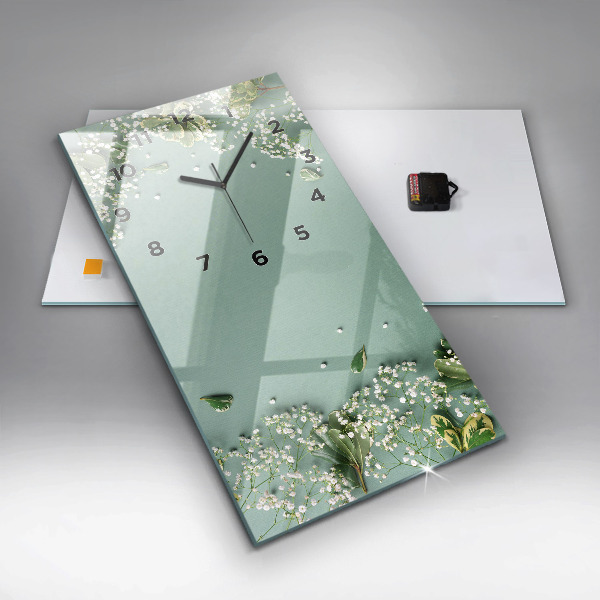 Vertikální skleněné hodiny Jemné květiny