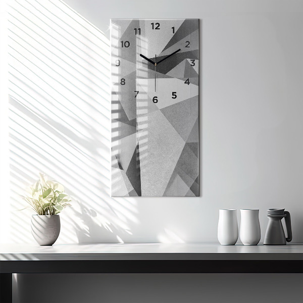 Vertikální skleněné hodiny Šedá geometrická abstrakce