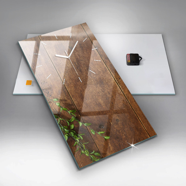 Vertikální skleněné hodiny Rustikální dřevo