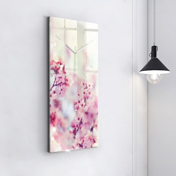 Vertikální skleněné hodiny Jarní květiny