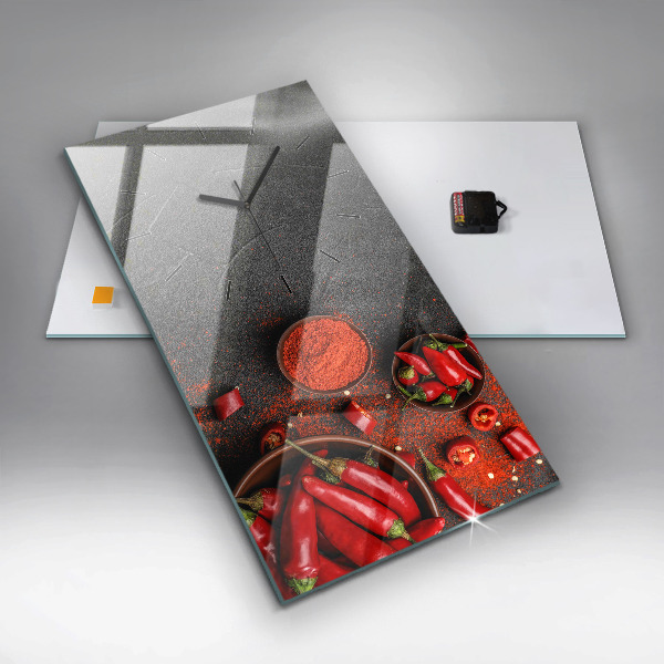 Vertikální skleněné hodiny Červené papriky